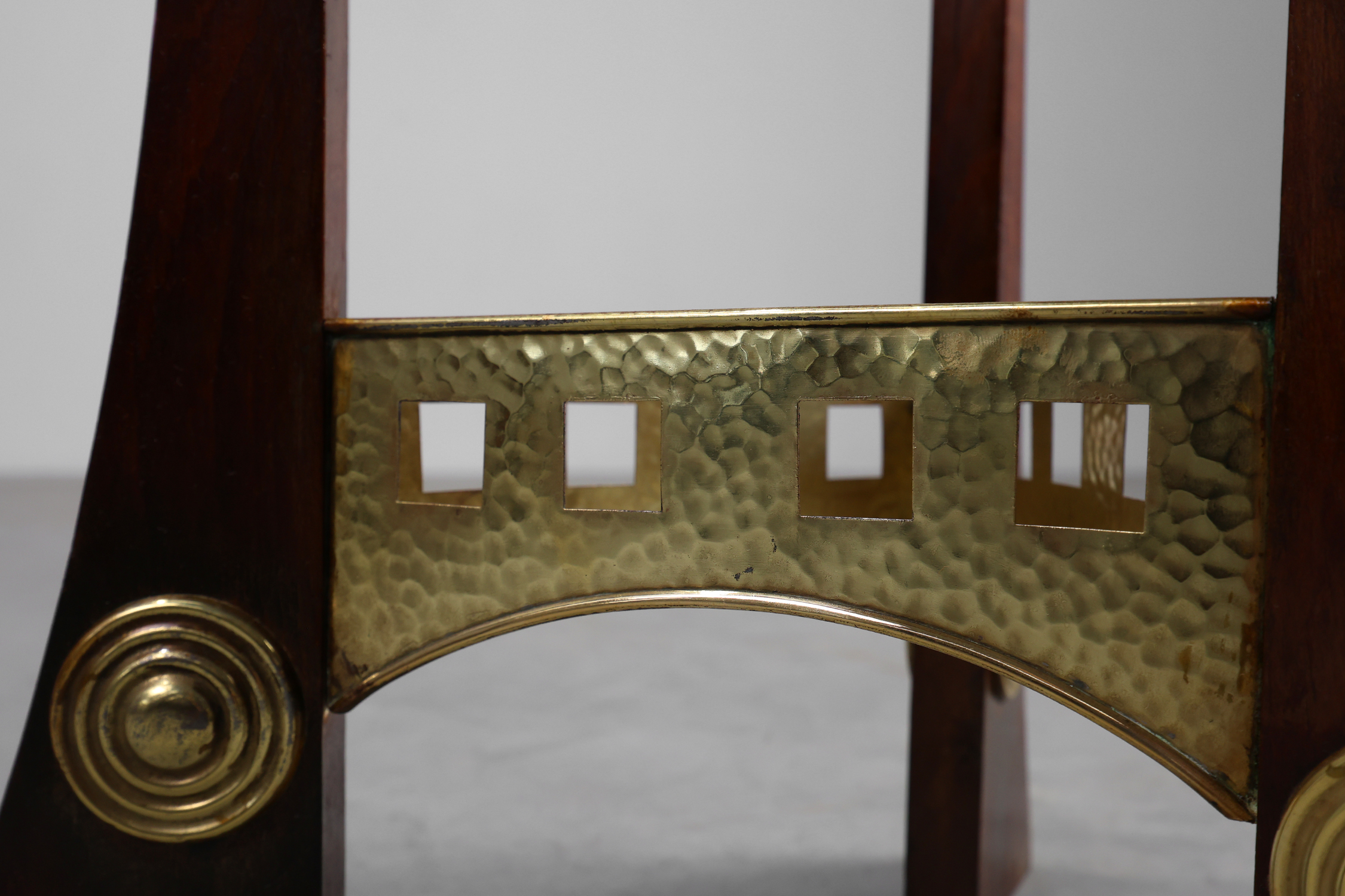 Art Nouveau Pedestal in wood and brass, Belgium, ca. 1910thumbnail